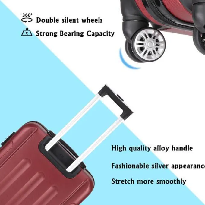 Silk & Salt 3-in-1 Trolley Case Portable ABS Trunk 20 / 24 / 28 Wine Red for Travel Office Home^ Carry On Luggage