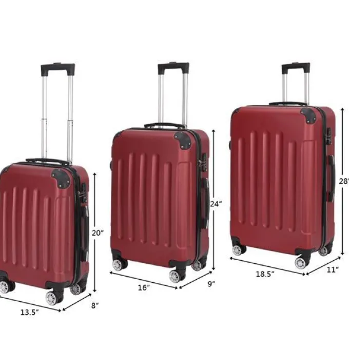 Silk & Salt 3-in-1 Trolley Case Portable ABS Trunk 20 / 24 / 28 Wine Red for Travel Office Home^ Carry On Luggage