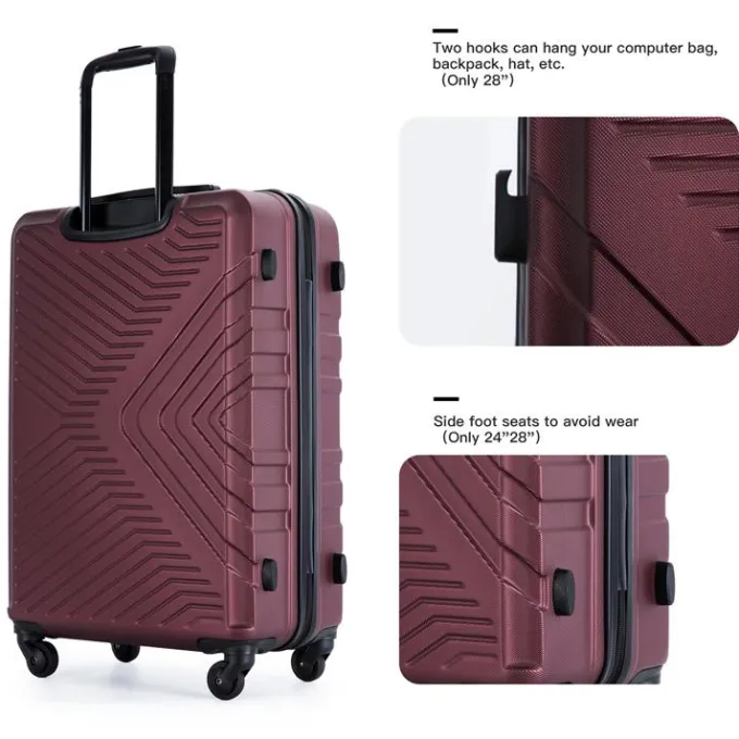 Silk & Salt uhomepro Lightweight Spinner 3 Piece LuggaSet with TSA Lock ABS Trolley Carry On Suitcase Bag 20 24 28 with Spinner Wheels Red^ Carry On Luggage