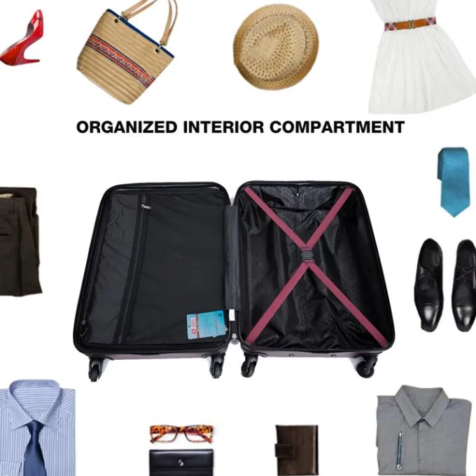 Silk & Salt uhomepro Lightweight Spinner 3 Piece LuggaSet with TSA Lock ABS Trolley Carry On Suitcase Bag 20 24 28 with Spinner Wheels Red^ Carry On Luggage