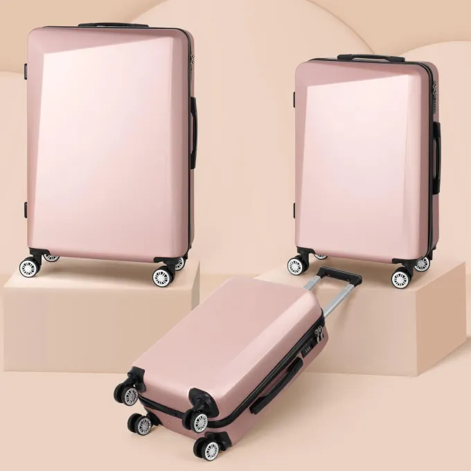 Silk & Salt 3 Piece Sets ABS LuggaSets Spinner Suitcase 20 inch 24 inch 28 inchSoft Rosegold^ Checked Luggage