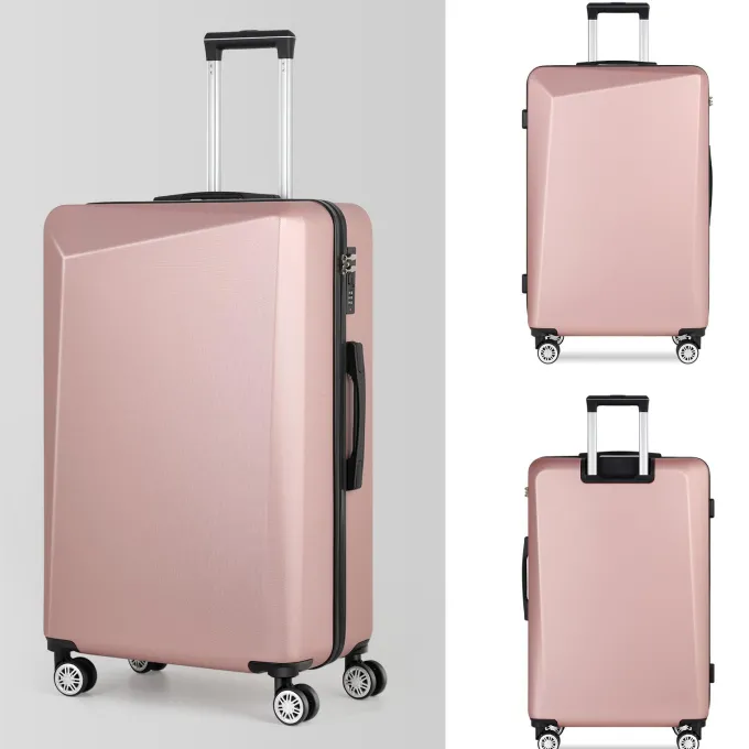 Silk & Salt 3 Piece Sets ABS LuggaSets Spinner Suitcase 20 inch 24 inch 28 inchSoft Rosegold^ Checked Luggage