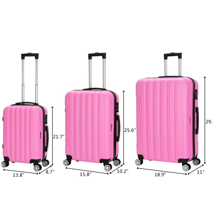 Silk & Salt Zimtown 3PCS LuggaTravel Set Bags ABS Trolley Hard Shell Suitcase W/TSA lock With 4 Wheels^ Luggage Sets