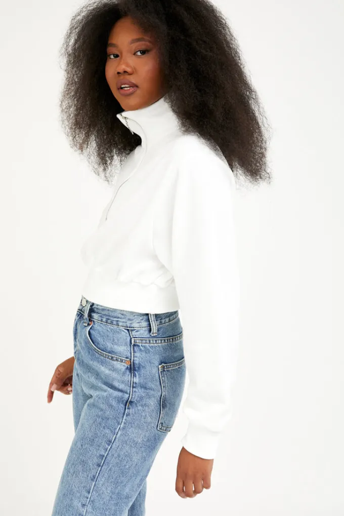 Silk & Salt zip high neck sweatshirt - white^ Hoodies & Sweatshirts