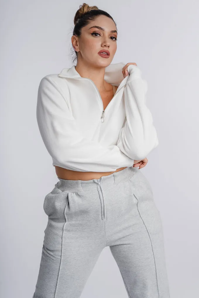 Silk & Salt zip high neck sweatshirt - white^ Hoodies & Sweatshirts