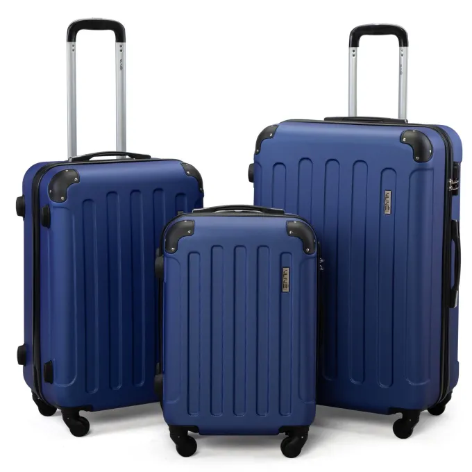 Silk & Salt Jaxpety 3 Pcs LuggaSet Hardside Travel Trolley Rolling Suitcase ABS+PC 20 24 28Dark Blue^ Hard Side Luggage