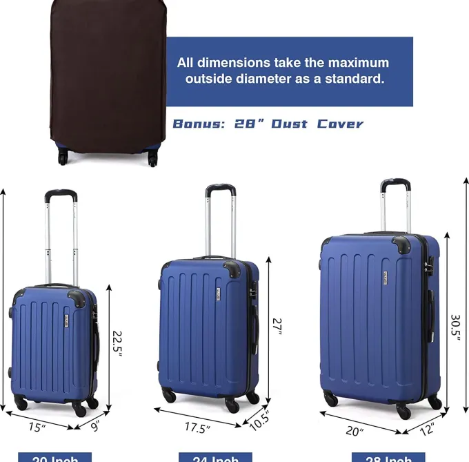 Silk & Salt Jaxpety 3 Pcs LuggaSet Hardside Travel Trolley Rolling Suitcase ABS+PC 20 24 28Dark Blue^ Hard Side Luggage