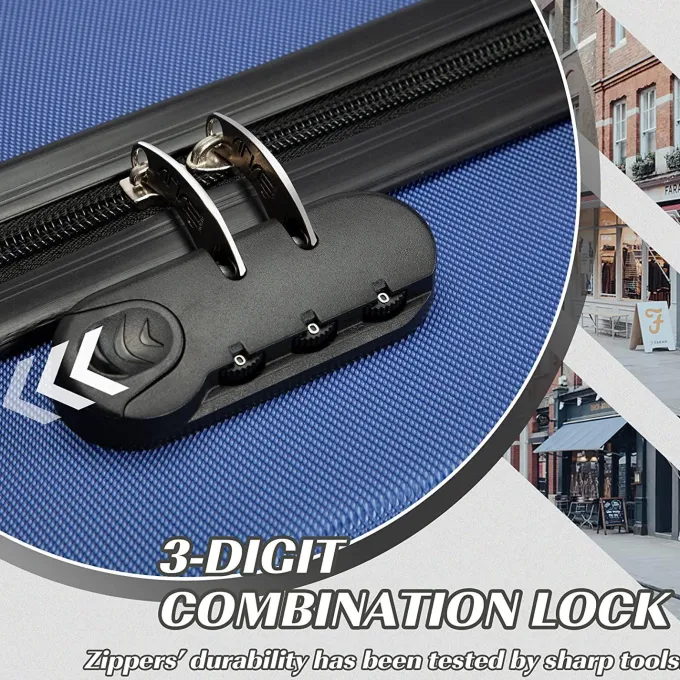 Silk & Salt Jaxpety 3 Pcs LuggaSet Hardside Travel Trolley Rolling Suitcase ABS+PC 20 24 28Dark Blue^ Hard Side Luggage