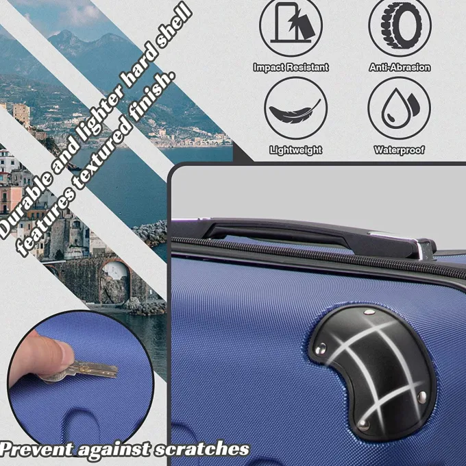 Silk & Salt Jaxpety 3 Pcs LuggaSet Hardside Travel Trolley Rolling Suitcase ABS+PC 20 24 28Dark Blue^ Hard Side Luggage