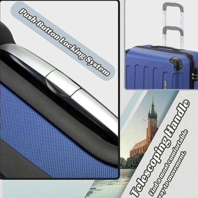 Silk & Salt Jaxpety 3 Pcs LuggaSet Hardside Travel Trolley Rolling Suitcase ABS+PC 20 24 28Dark Blue^ Hard Side Luggage