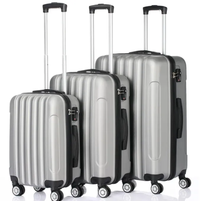 Silk & Salt LuggaSets for Women and Men Unisex 3 Pieces Hardside Luggaand Travel Bags Carry On Suitcases Rolling Trolley Cases with Spinner Wheels and Lock Silver Gray^ Carry On Luggage