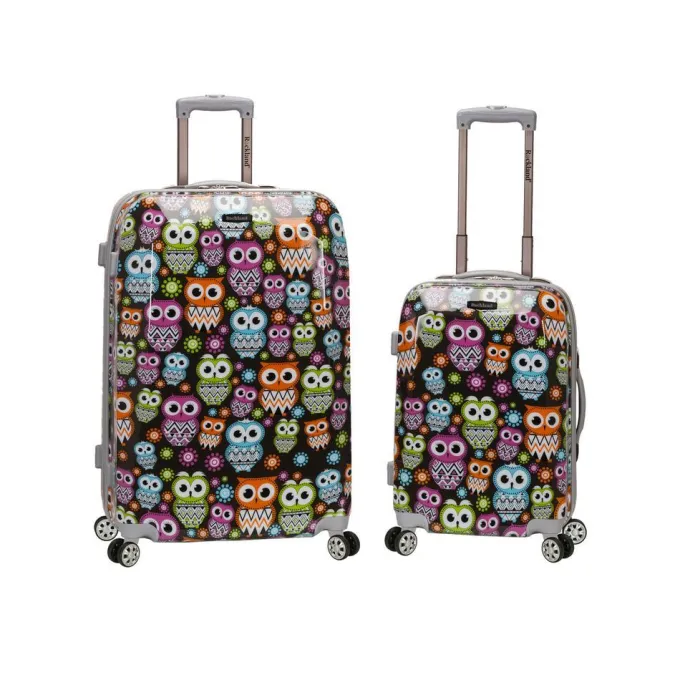 Silk & Salt 2 Pc Polycarbonate/Abs Upright LuggaSet Owl^ Luggage Sets