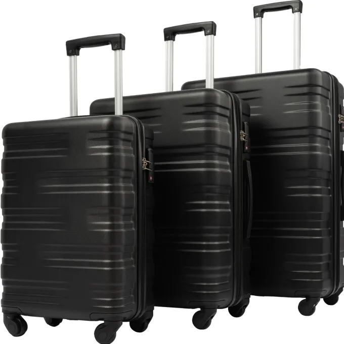 Silk & Salt 3 Piece LuggaSet Expandable ABS Hardside Hardside Lightweight Durable Spinner Wheels Suitcase with TSA Lock (Black)^ Luggage Sets