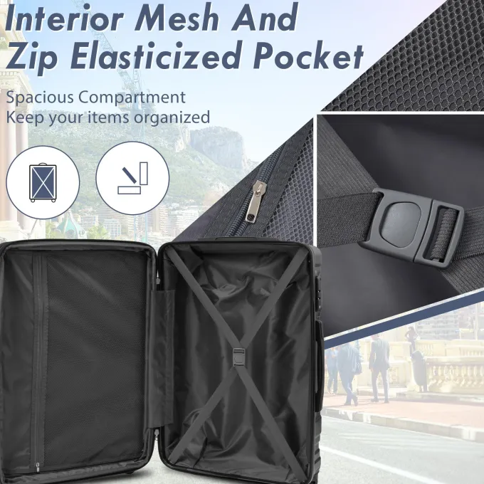 Silk & Salt 3 Piece LuggaSet Expandable ABS Hardside Hardside Lightweight Durable Spinner Wheels Suitcase with TSA Lock (Black)^ Luggage Sets