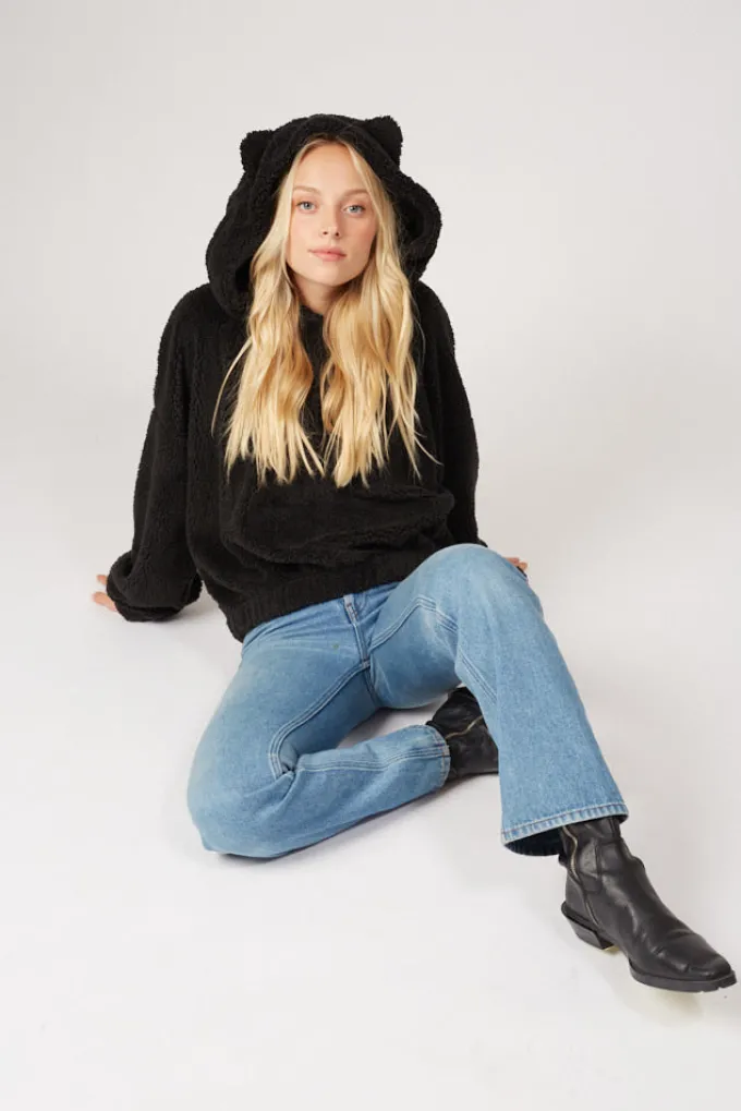 Silk & Salt comfy ears fluffy hoodie - black^ Hoodies & Sweatshirts