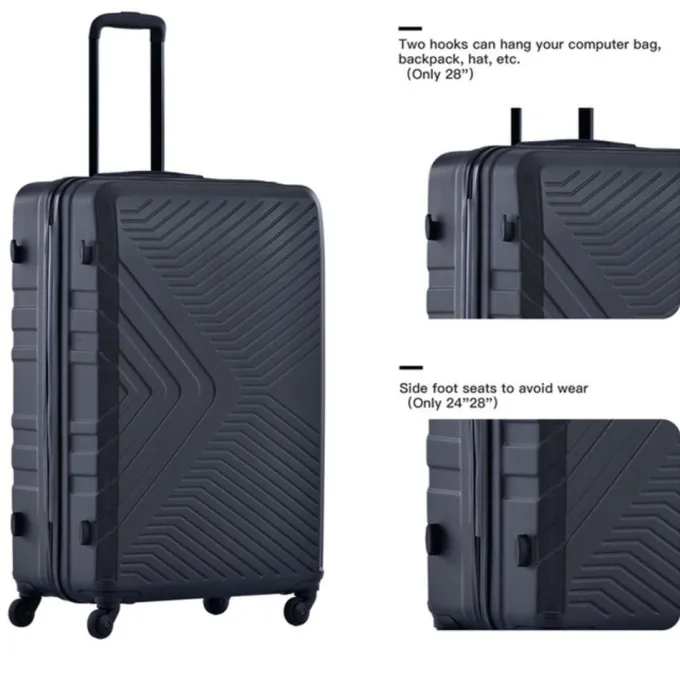 Silk & Salt Voshy 3 Piece LuggaSets Hardside Carry-on LuggaSuitcase with Spinner Wheels and TSA Lock for Travel Business Trip Back to School 20 24 28 Black^ Luggage Sets