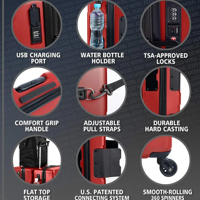 Silk & Salt TACH V3 Connectable Hardside Spinner Suitcase LuggaBags 3 Piece Set Red^ Checked Luggage