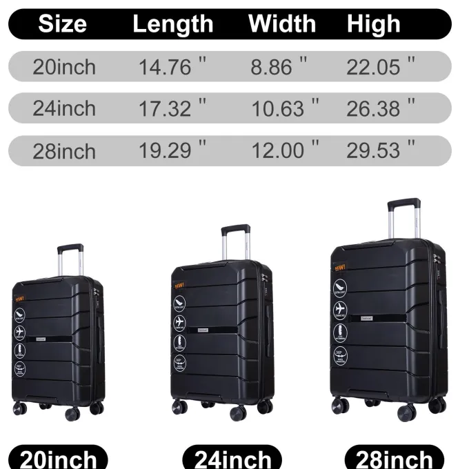 Silk & Salt AUKFA 3 Piece LuggaSet with Hardside Expandable Spinner Wheel (20/24/28) - Black^ Hard Side Luggage