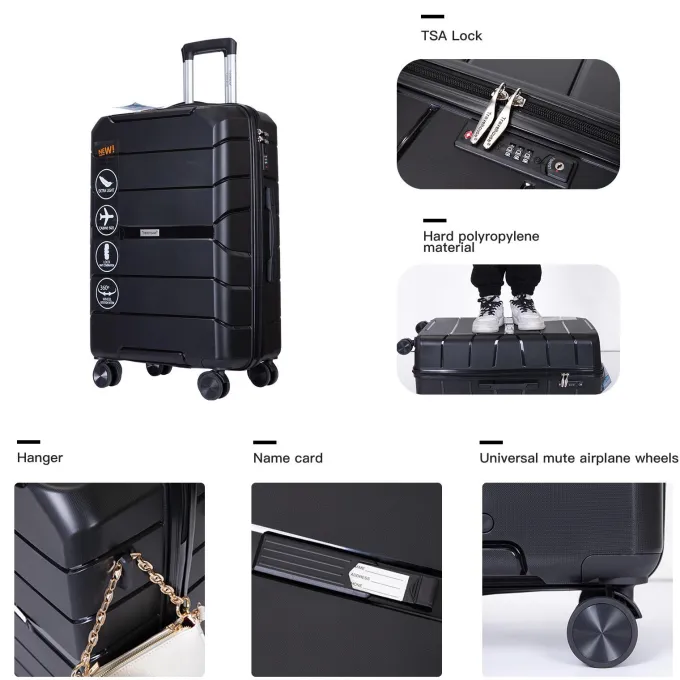 Silk & Salt AUKFA 3 Piece LuggaSet with Hardside Expandable Spinner Wheel (20/24/28) - Black^ Hard Side Luggage