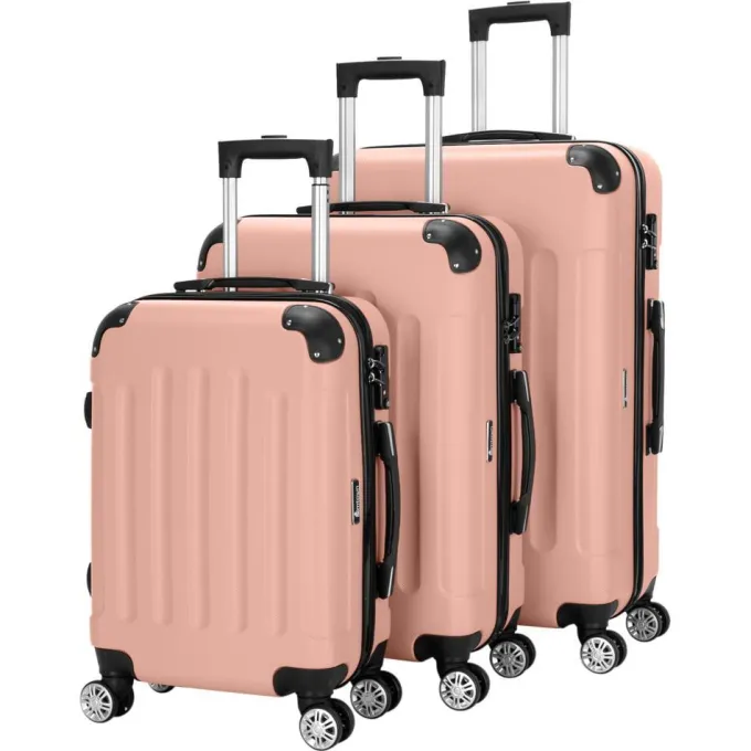 Silk & Salt Zimtown 3 Pcs LuggaTravel Set Bag ABS Trolley Suitcase Rose Gold/Dark Blue/Orange/Black/Gray/Drak Gray^ Hard Side Luggage