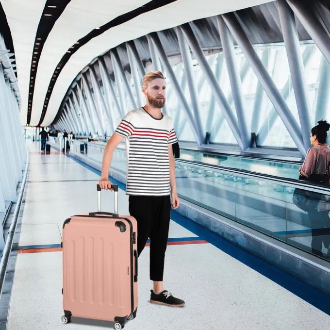 Silk & Salt Zimtown 3 Pcs LuggaTravel Set Bag ABS Trolley Suitcase Rose Gold/Dark Blue/Orange/Black/Gray/Drak Gray^ Hard Side Luggage