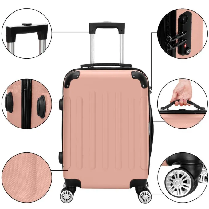 Silk & Salt Zimtown 3 Pcs LuggaTravel Set Bag ABS Trolley Suitcase Rose Gold/Dark Blue/Orange/Black/Gray/Drak Gray^ Hard Side Luggage