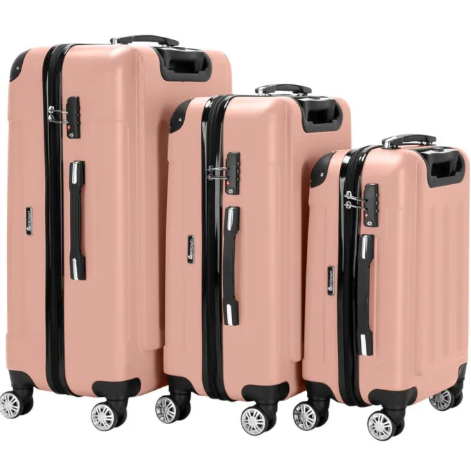Silk & Salt Zimtown 3 Pcs LuggaTravel Set Bag ABS Trolley Suitcase Rose Gold/Dark Blue/Orange/Black/Gray/Drak Gray^ Hard Side Luggage
