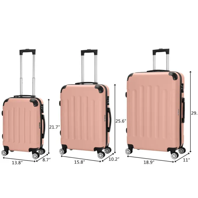 Silk & Salt Zimtown 3 Pcs LuggaTravel Set Bag ABS Trolley Suitcase Rose Gold/Dark Blue/Orange/Black/Gray/Drak Gray^ Hard Side Luggage