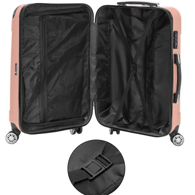 Silk & Salt Zimtown 3 Pcs LuggaTravel Set Bag ABS Trolley Suitcase Rose Gold/Dark Blue/Orange/Black/Gray/Drak Gray^ Hard Side Luggage