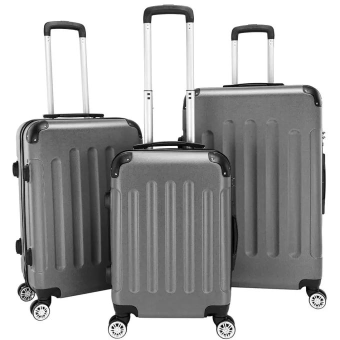 Silk & Salt Veryke 3 Piece 4-Wheel LuggaValue Set Hardside Carry On Suitcase(20/24/28) Dark Gray^ Hard Side Luggage