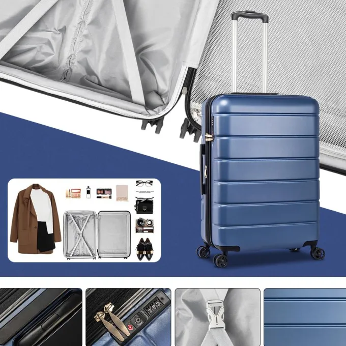 Silk & Salt 20 24 28 Carry on Luggawith Spinner Wheels 360 Degree Rotation Upgrade Rolling Suitcase TSA Lock Suitcase Set Christmas Gifts for Business Trip Holiday Travel Cruise Blue^ Luggage Sets