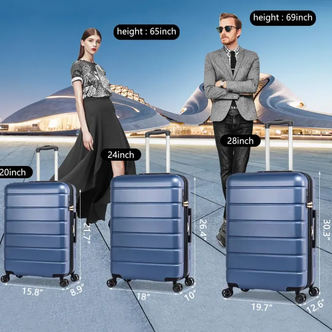 Silk & Salt 20 24 28 Carry on Luggawith Spinner Wheels 360 Degree Rotation Upgrade Rolling Suitcase TSA Lock Suitcase Set Christmas Gifts for Business Trip Holiday Travel Cruise Blue^ Luggage Sets
