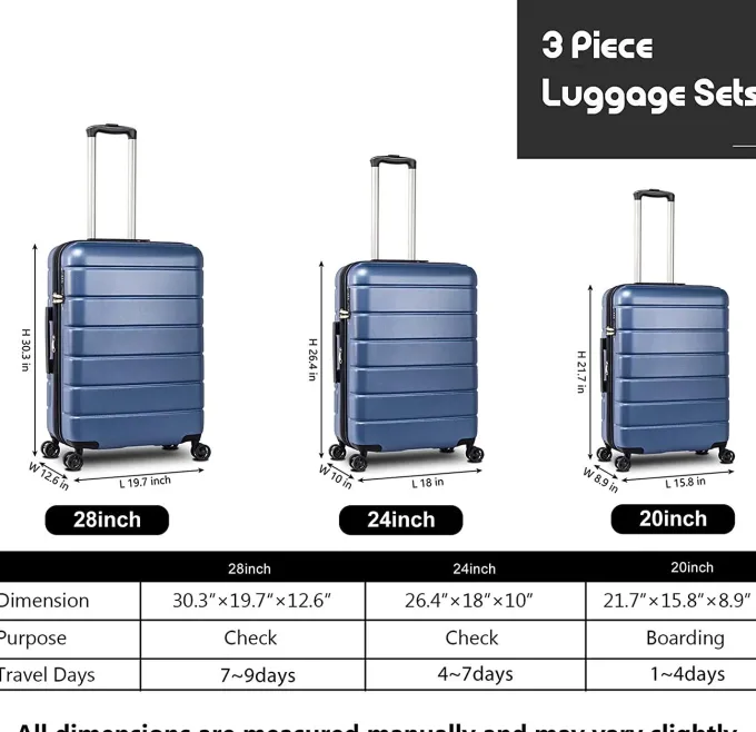 Silk & Salt SEGMART LuggaSet Outdoor 3-Piece Suitcase Travel Sets with 4 Silent 360u00b0 Wheels 20in 24in 28in Lightweight LuggaSets with TSA Lock 3-in-1 Portable Hardside Trolley Case for Women S9343^ Hard Side Luggage