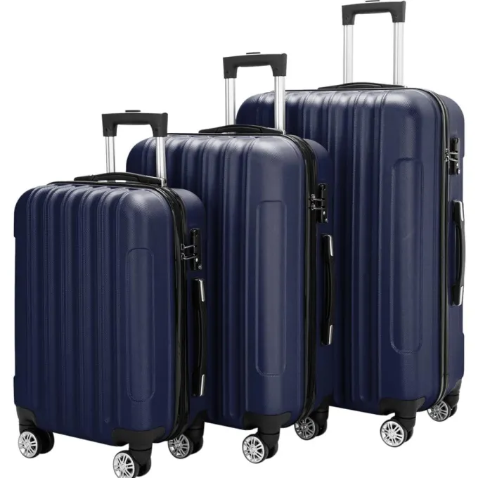 Silk & Salt Veryke 3Pcs Traveling Luggage LuggaSet Portable LarCapacity LuggaBags for Travel Rolling StoraSuitcase with Wheels 20+24+28 Navy Blue^ Hard Side Luggage