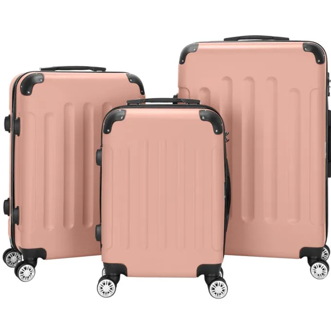 Silk & Salt Zimtown Hardside Lightweight Spinner Rose Gold 3 Piece LuggaSet with TSA Lock^ Carry On Luggage