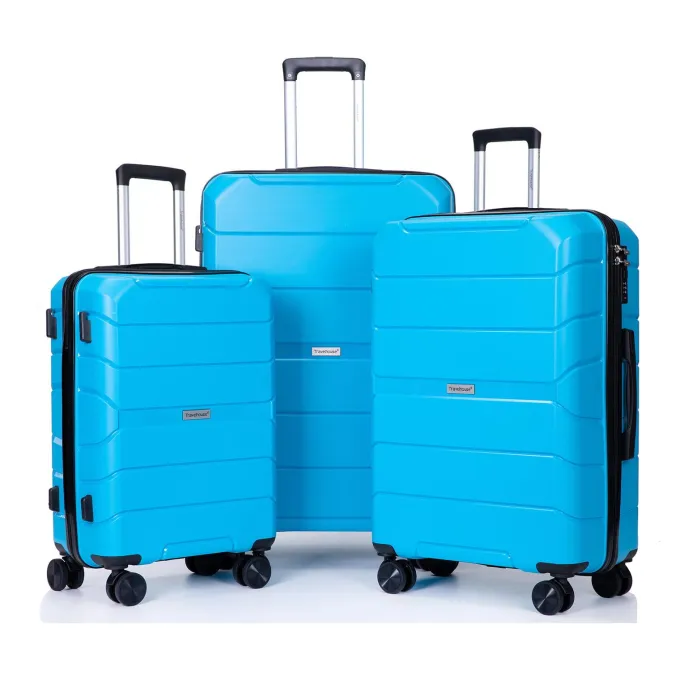 Silk & Salt Travelhouse Lugga3 Piece Set Suitcase Durable Spinner Wheels Hardshell Lightweight TSA Lock. (Sky Blue)^ Checked Luggage