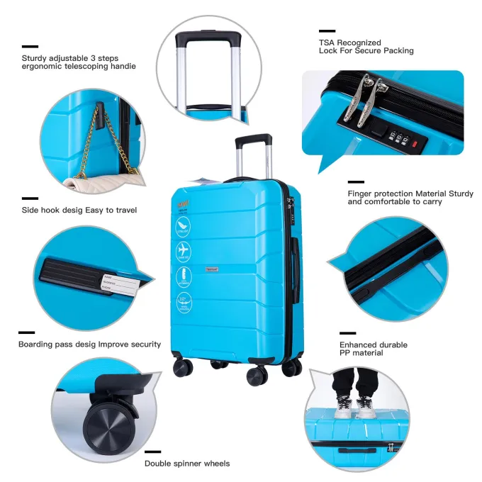 Silk & Salt Travelhouse Lugga3 Piece Set Suitcase Durable Spinner Wheels Hardshell Lightweight TSA Lock. (Sky Blue)^ Checked Luggage