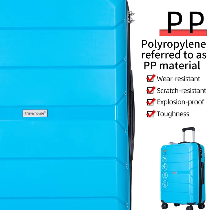 Silk & Salt Travelhouse Lugga3 Piece Set Suitcase Durable Spinner Wheels Hardshell Lightweight TSA Lock. (Sky Blue)^ Checked Luggage