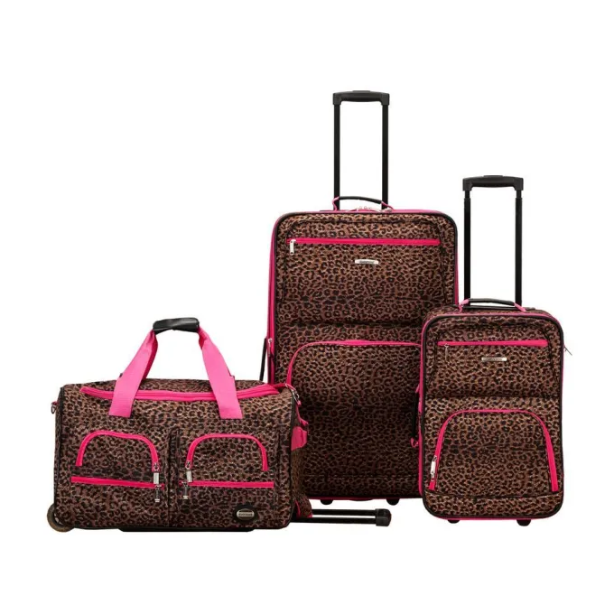 Silk & Salt 3 Pc LuggaSet Pinkleopard^ Luggage Sets
