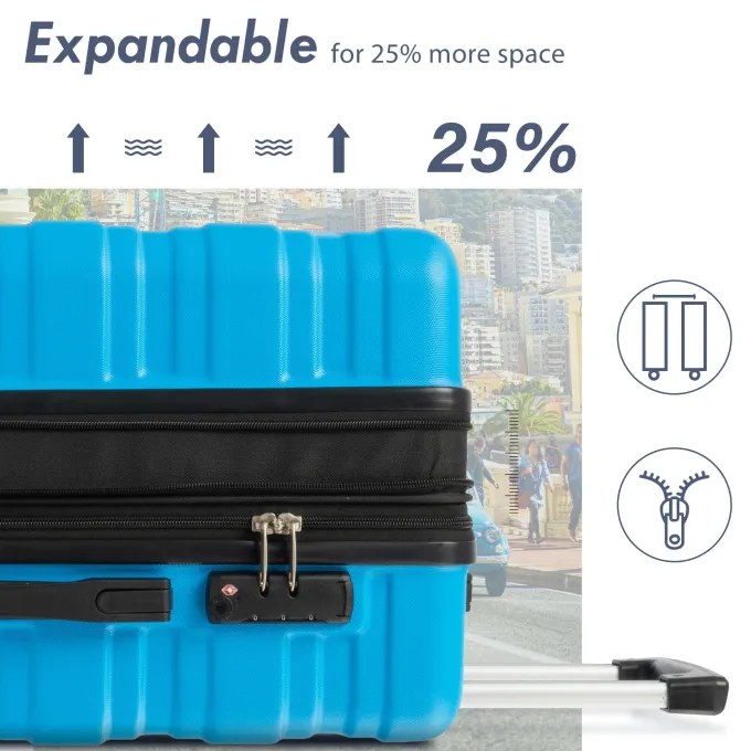 Silk & Salt 3 PCS LuggaSet Aukfa Travel Cayron Suitcases with 4 Quiet Spinner Wheels LuggaSet 20/24/28 Inches Blue^ Hard Side Luggage