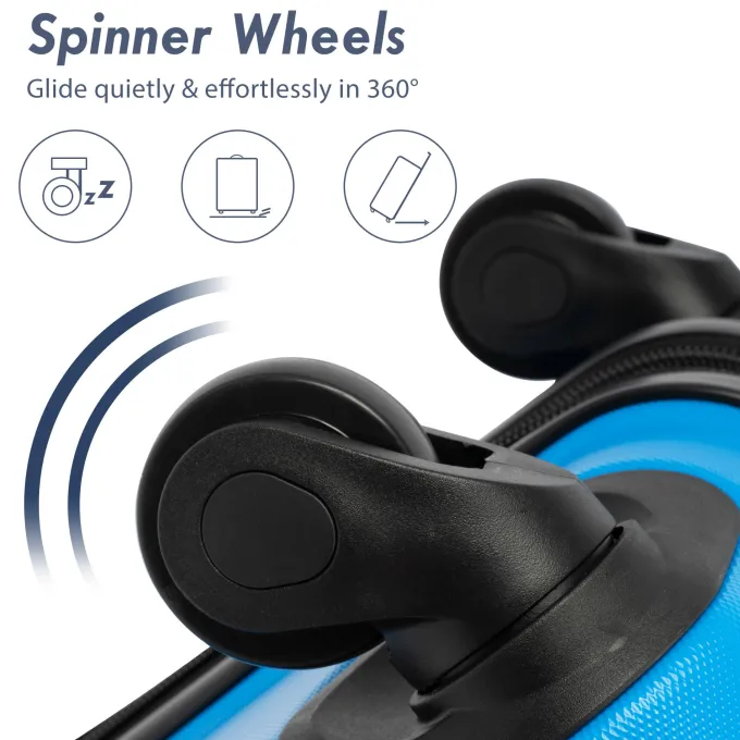 Silk & Salt 3 PCS LuggaSet Aukfa Travel Cayron Suitcases with 4 Quiet Spinner Wheels LuggaSet 20/24/28 Inches Blue^ Hard Side Luggage