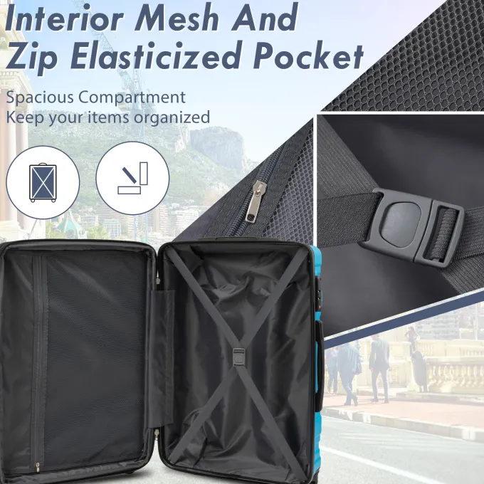 Silk & Salt 3 PCS LuggaSet Aukfa Travel Cayron Suitcases with 4 Quiet Spinner Wheels LuggaSet 20/24/28 Inches Blue^ Hard Side Luggage