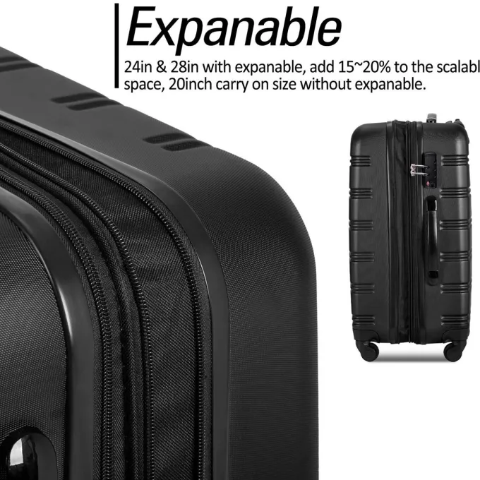 Silk & Salt ModernLuxe 3Pcs LuggaSet Hardside Lightweight Spinner Expandable LuggaSet with TSA^ Hard Side Luggage