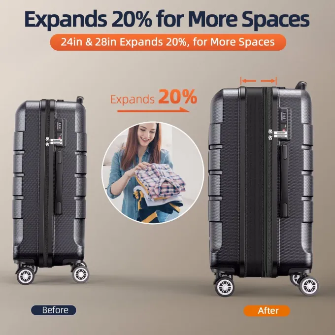 Silk & Salt SHOWKOO Hard Shell LuggaSets Expandable Double Spinner Wheels 2-Year Warranty TSA Lock 3Pcs Suitcase Sets^ Luggage Sets