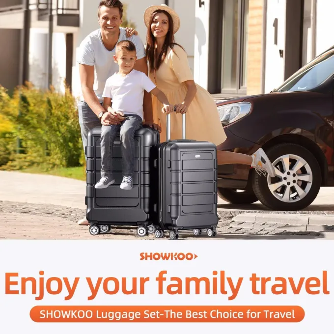 Silk & Salt SHOWKOO Hard Shell LuggaSets Expandable Double Spinner Wheels 2-Year Warranty TSA Lock 3Pcs Suitcase Sets^ Luggage Sets