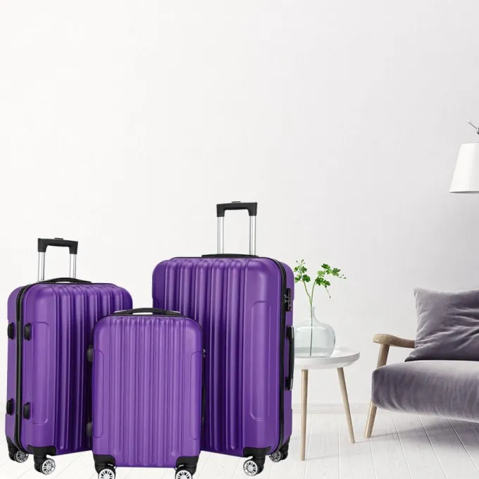 Silk & Salt Nitouy 3-in-1 Multifunctional LarCapacity Traveling StoraSuitcase LuggaSet Purple^ Checked Luggage
