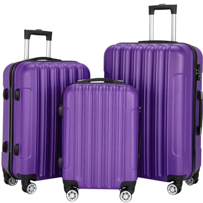 Silk & Salt Nitouy 3-in-1 Multifunctional LarCapacity Traveling StoraSuitcase LuggaSet Purple^ Checked Luggage