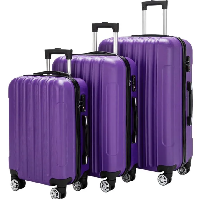 Silk & Salt Nitouy 3-in-1 Multifunctional LarCapacity Traveling StoraSuitcase LuggaSet Purple^ Checked Luggage