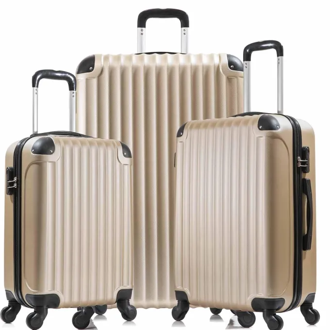 Silk & Salt 3 Piece LuggaSet Hardside Suitcase with Spinner Wheel ABS Travel Luggawith Coded Lock Case's for Travel 20 24 28 Champagne^ Checked Luggage