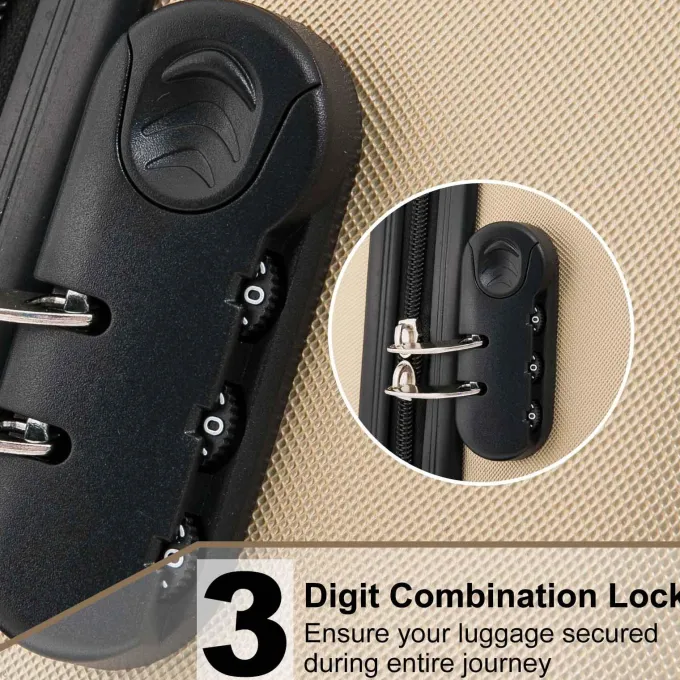 Silk & Salt 3 Piece LuggaSet Hardside Suitcase with Spinner Wheel ABS Travel Luggawith Coded Lock Case's for Travel 20 24 28 Champagne^ Checked Luggage